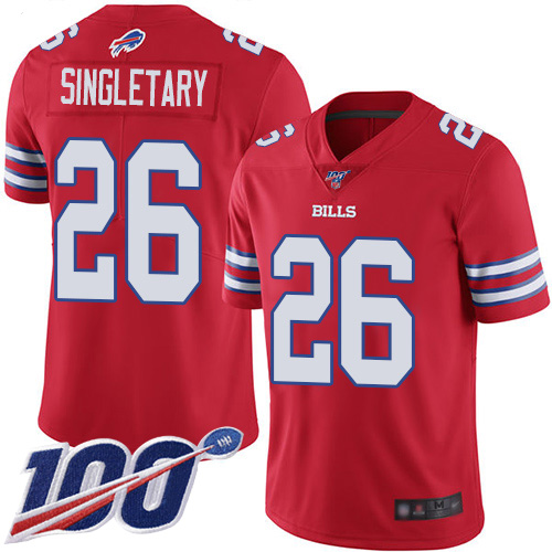 Men Buffalo Bills #26 Devin Singletary Limited Red Rush Vapor Untouchable 100th Season NFL Jersey